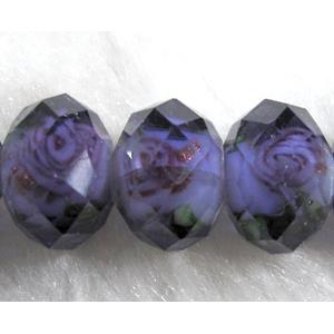 Lampwork Glass bead, faceted wheel, flower, lavender