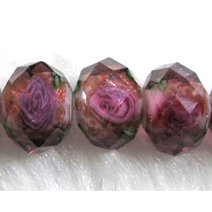 Lampwork Glass bead, faceted wheel, flower, purple