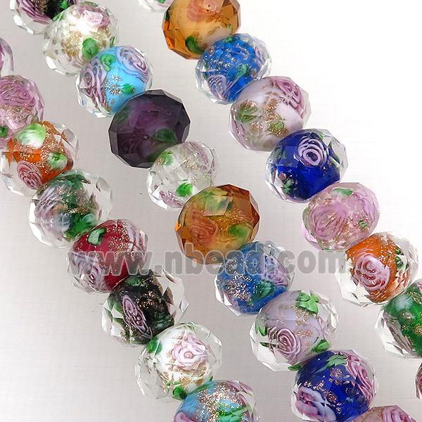 Lampwork Glass bead, faceted wheel, flower, mixed color