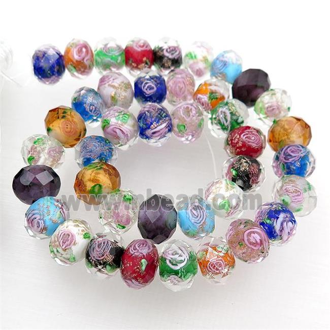 Lampwork Glass bead, faceted wheel, flower, mixed color