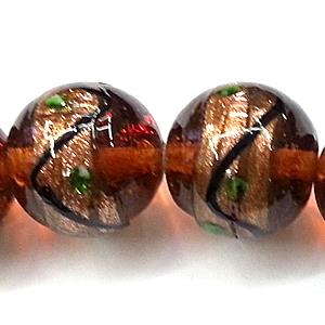 glass lampwork beads with goldsand, round, coffee