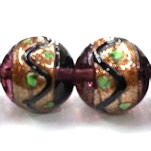 glass lampwork beads with goldsand, round, purple