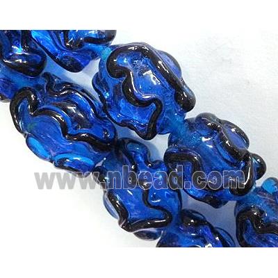 Lampwork Glass bead with stripe, barrel, blue