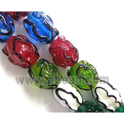 Lampwork Glass bead with stripe, barrel, mixed color