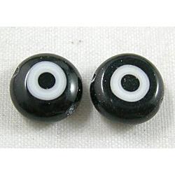 lampwork glass beads with evil eye, flat-round, black