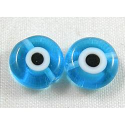 lampwork glass beads with evil eye, flat-round, blue