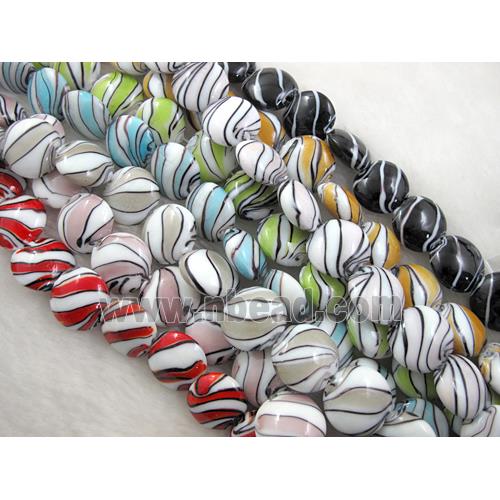 zebra lampwork glass beads, flat-round, mixed color