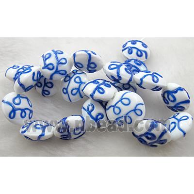 handcraft glass lampwork beads, flat-round, line, deep-blue