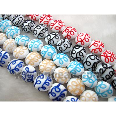 handcraft glass lampwork beads, flat-round, line, mixed color