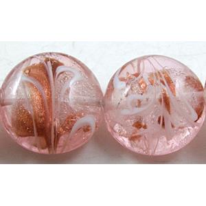 stripe lampwork glass beads, flat-round, pink