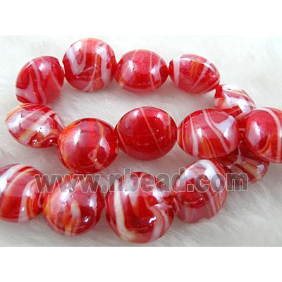 Lampwork glass bead, flat round, red