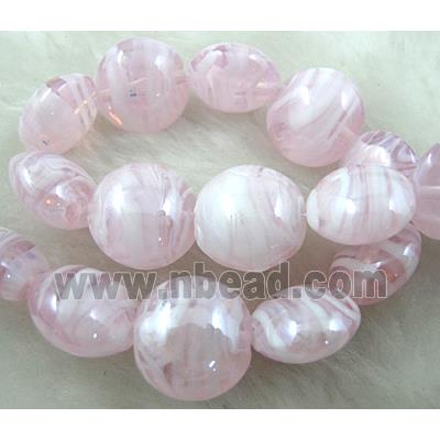 plated Lampwork glass bead, flat round, pink