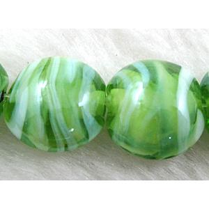 Lampwork glass bead, flat round, green