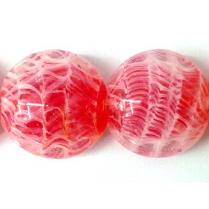 lampwork glass beads, flat-round, line, red
