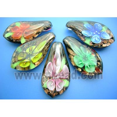 Mixcolor Lampwork Glass Pendant With Inner Flower and Goldsand