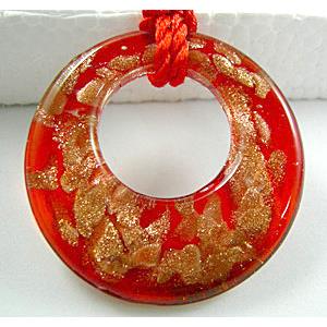 Lampwork Glass GoGo Pendant with goldsand, red