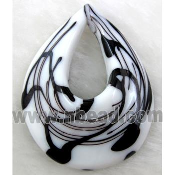 murano style glass lampwork pendant, teardrop, black line