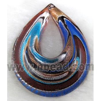 murano style glass lampwork pendant, teardrop, blue