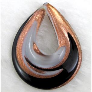 murano style glass lampwork pendant, teardrop, dichromatic
