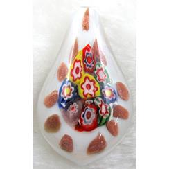 murano style glass lampwork pendant with mulit-flower, leaf, white