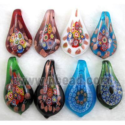 murano style glass lampwork pendant with mulit-flower, leaf, mixed color