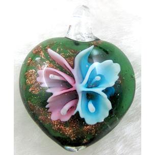 murano style lampwork glass pendant with goldsand, heart, butterfly, mixed color