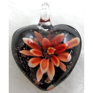 murano style lampwork glass pendant with goldsand, heart, butterfly, mixed color