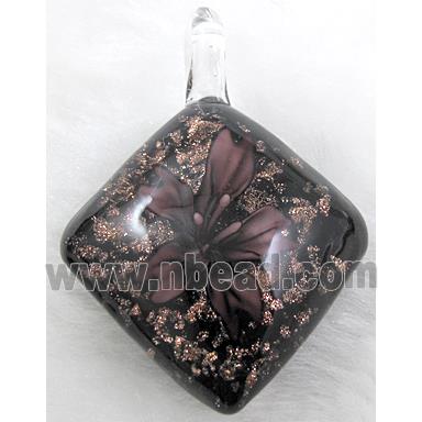 murano style lampwork glass pendant with goldsand, flower