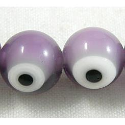 round lampwork glass beads with evil eye, purpel