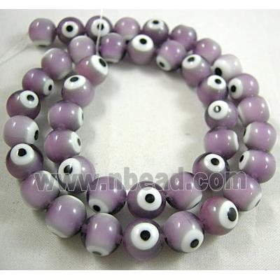 round lampwork glass beads with evil eye, purpel