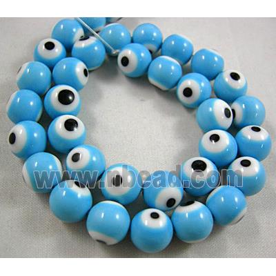 round lampwork glass beads with evil eye, blue