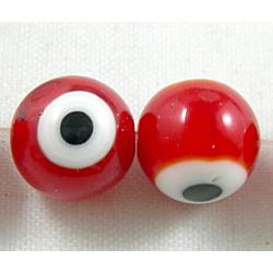 lampwork glass beads with evil eye, round, red