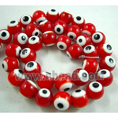 lampwork glass beads with evil eye, round, red