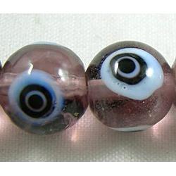 lampwork glass beads with evil eye, round, lt.purple