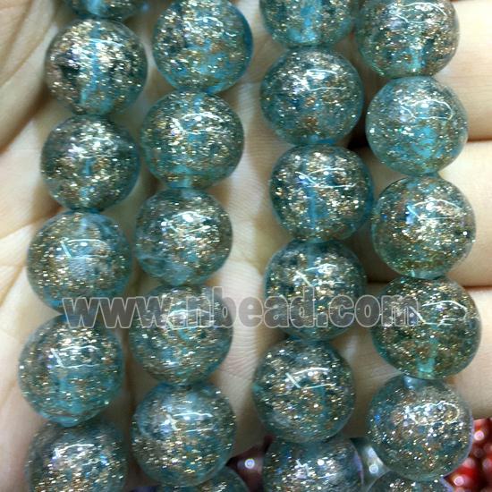 round blue Lampwork Beads with goldsand