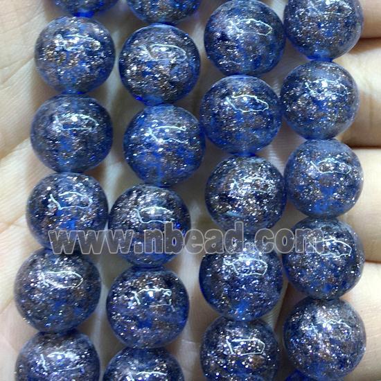 round blue Lampwork Glass Beads with goldsand