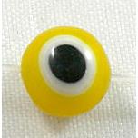 lampwork glass beads with evil eye, round, yellow