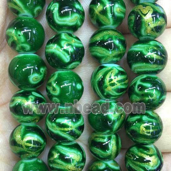 green Lampwork Glass Beads, round