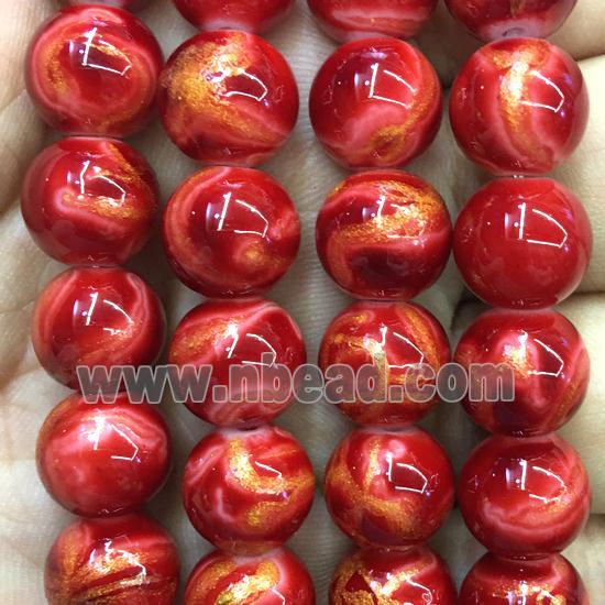 red Glass Lampwork Beads, round