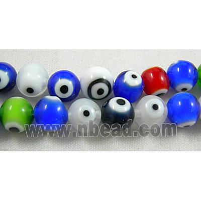 lampwork glass beads with evil eye, flat-round, mixed color