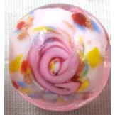 lampwork glass beads, flower, round, pink