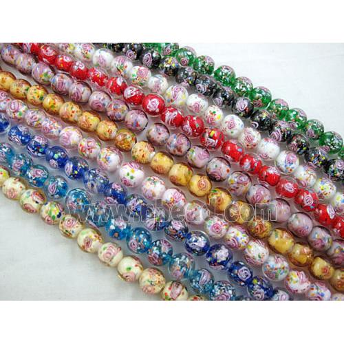 lampwork glass beads, flower, round, mixed color