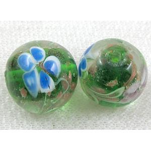 glass lampwork beads with goldsand, round, mixed color
