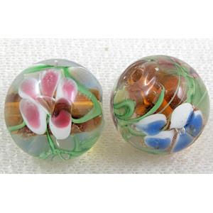 glass lampwork beads with goldsand, round, flower, red