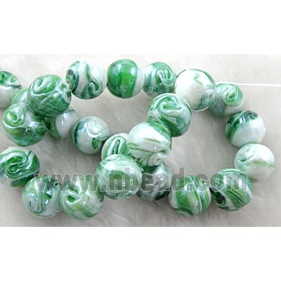 lampwork glass beads, round, green