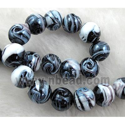 lampwork glass beads, round, black