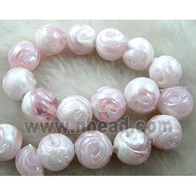 lampwork glass beads, round, pink