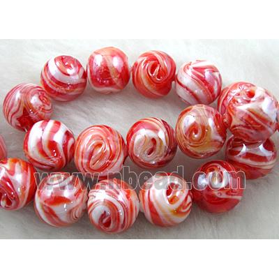 lampwork glass beads, round, red