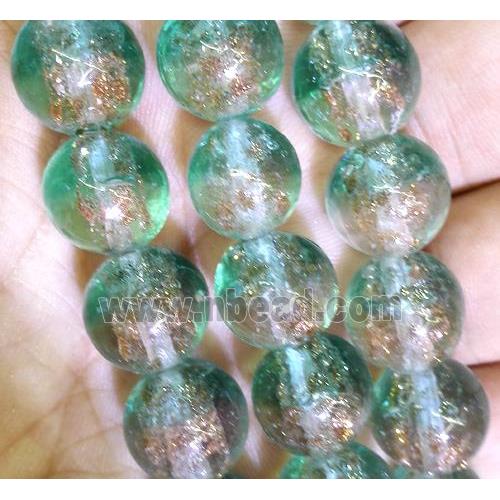 Lampwork glass bead within goldsand, round, double color