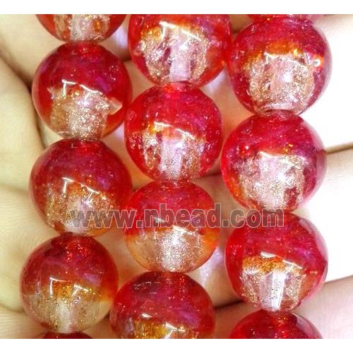 Lampwork glass bead within goldsand, round, double color